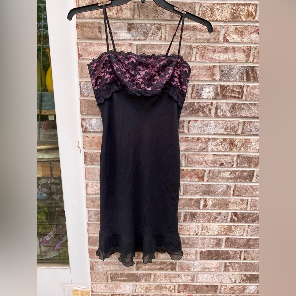 100% Silk 00s Express Black Lace & Pink Cocktail Dress - Picture 10 of 14